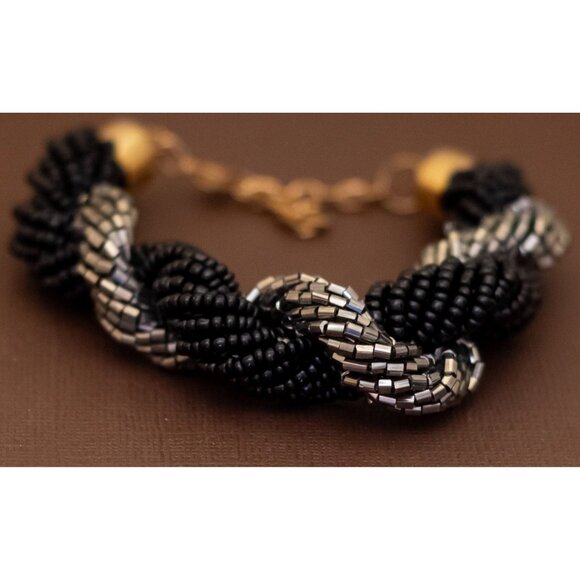 8 inch, Vintage Spiral Black & Silver Tone Bracelet - U29 - Picture 2 of 3